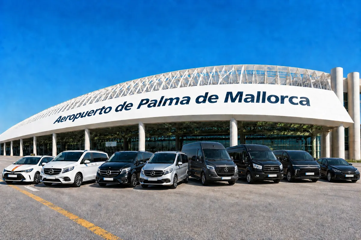 Fahrzeuge von Gold Transfers Mallorca am Flughafen Palma de Mallorca